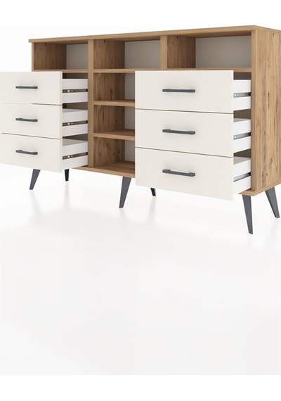Arges Konsol 5 Raflı 6 Çekmeceli 132x30x83 Çam-çam/aytaşı Çam/aytaşı