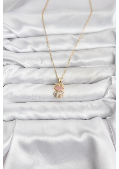 316l Çelik Zincir Gold Renk Teddy Bear Model Zirkon Taşlı Kadın Kolye Diğer