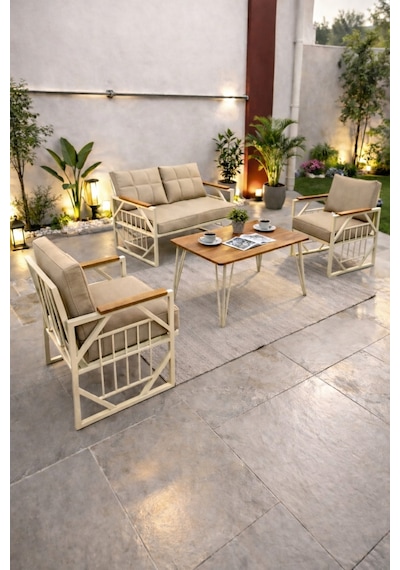 Violet Cappuccino 2+1+1 Masalı Bej Minderli Metal Balkon Bahçe Oturma Grubu Violet Cappuccino 2+1+1 Masalı Bej Minderli Metal Balkon Bahçe Oturma Grubu