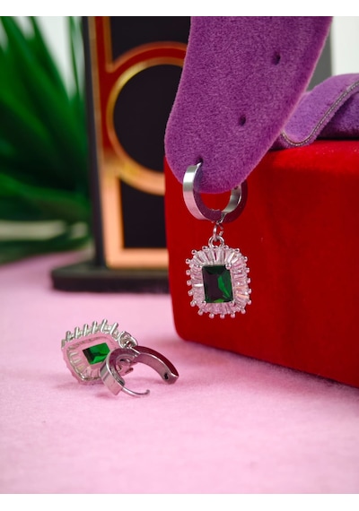 Çelik Küpe 22 Ayar Altın Kaplama Özel Burma Model Renk Atmaz 2 Yıl Garantili 316 L Çelik Gold - Yeşil