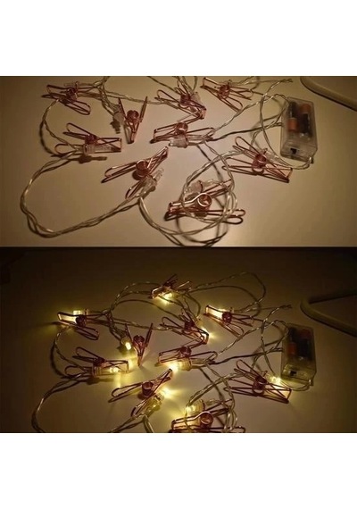 Bakır Renkli Led Işıklı Fotoğraf Asma Işık Süsleme Mandalları Çok Renkli