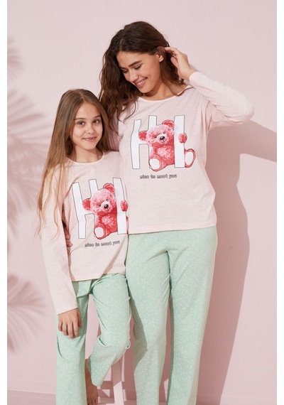 Siyah İnci Pamuklu Örme Pijama Takım 24241082 Pembe