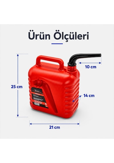Badem10 Boşaltma Borulu Plastik Antistatik Benzin Bidonu 5 Litre Akaryakıt Mazot Taşıma Doldurma Depolama