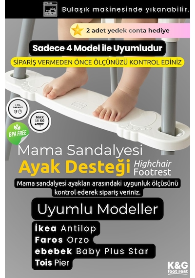 K&g Mama Sandalyesi Ayak Koyma Desteği İkea Antilop Uyumlu, Ayarlanabilir