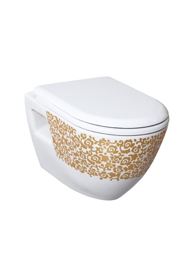 Creavit TP325 Terra Asma Klozet Çiçek Altın Dekorlu Asma Klozet + Duck Yavaş Kapanır Kapak
