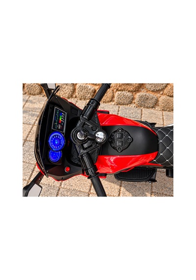 12v Akülü Çocuk Motoru 3-6 Yaş Led Işıklı Müzikli Deri Koltuklu Ayaktan Gazlı Kırmızı Kırmızı