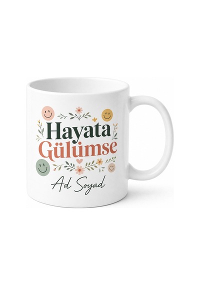 Kişiye Özel Hayata Gülümse Yazılı Baskılı Kupa Bardak Hediye Beyaz / Çok Renkli