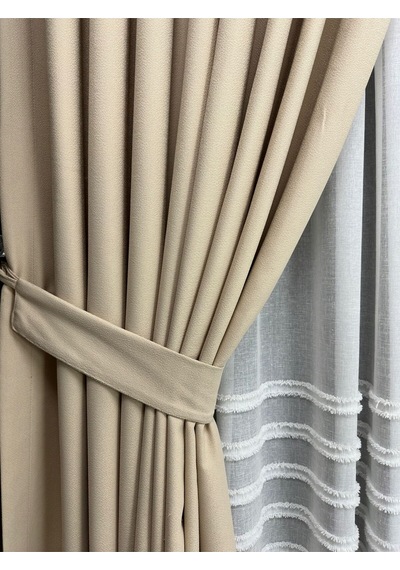 Matsu Krem Pamuklu Fon Perde 1/3 Sık Pile Krem