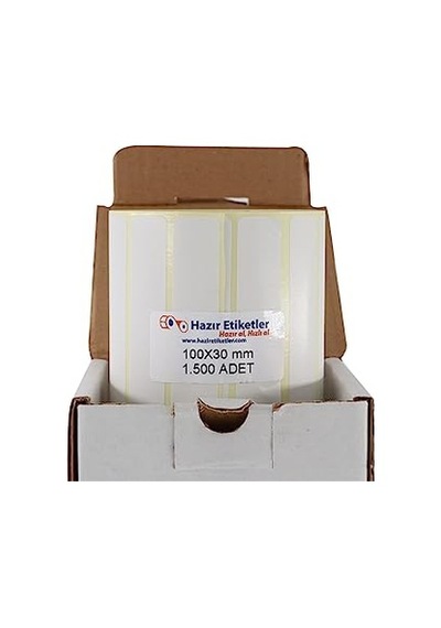 Al Hızlı Al Kuşe Etiket 100mm X 30mm Ruloda 1500 Adet 40mm Çapında Baskısız Barkod Yazıcı Etiketi 1