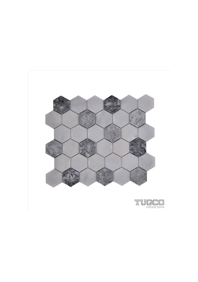 Tuqco Doğaltaş 2" Hexagon Muğla B. - Gümüş Honlu Mermer Mozai