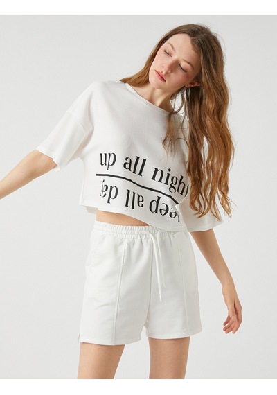 Koton Baskılı Crop Pijama Üst Ekru 2ylk73821mk