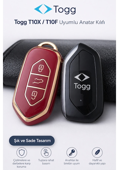 Togg T10x T10f Anahtar Kılıfı Aksesuar Kırmızı-gold