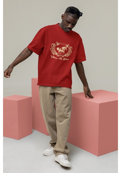 Noıssey Chase The Wind- Oversize Baskılı Pamuklu Bisiklet Yaka Kısa Kollu T-shirt Kırmızı