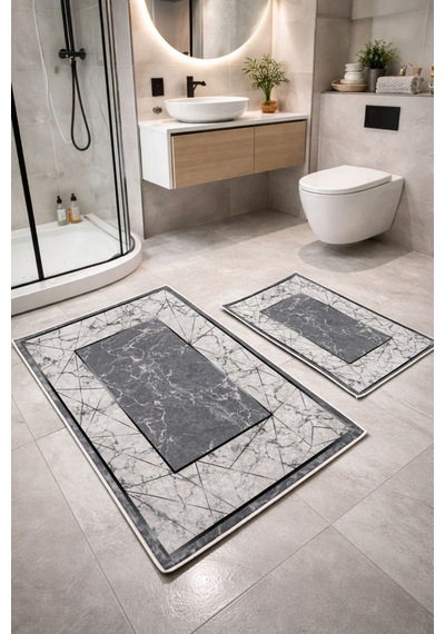 Buççin Online Mağaza Kaymaz Tabanlı 2'li Banyo Paspas Takımı Polyester İnce 6 Mm Altı Çok Renkli