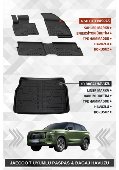 Sahler Jaecoo 7 4x4 2024+ Uyumlu 4.5d Premium Havuzlu Oto Paspas Ve Liner Marka 4x4 3d Kalın Stepne