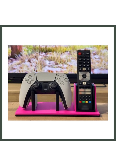 Bezos 3d Baskı Oyun Kolu Ve Tv Kumanda Standı Çift Bölmeli Masaüstü Kumanda Tutucu Organizer - Pembe Nhr