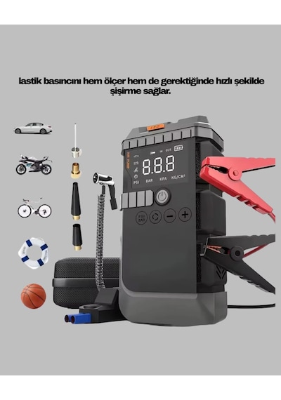 Şarjlı 12000 Mah Araç Akü Takviye Ve Hava Kompresörü 4 Ü 1 Arada Cn
