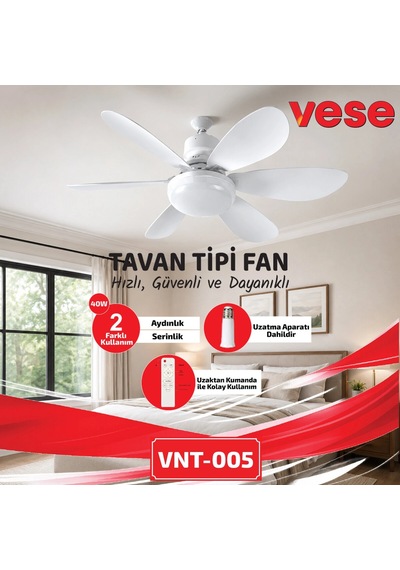 Bay 2in1 Tavan Vantilatör - Avize Lamba 40w Kumandalı 6knat Vnt-005 Bx40 Najmaddin