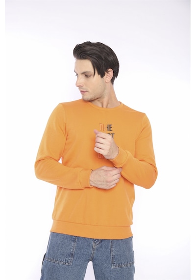 Escetic Erkek Spor Slimfit, Bisiklet Yaka Oranj Sweatshirt-4272