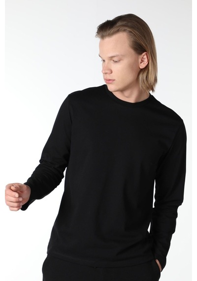 Defys Erkek Bisiklet Yaka Uzun Kollu Regular Fit Basic Tişört Siyah - 499080070 Siyah