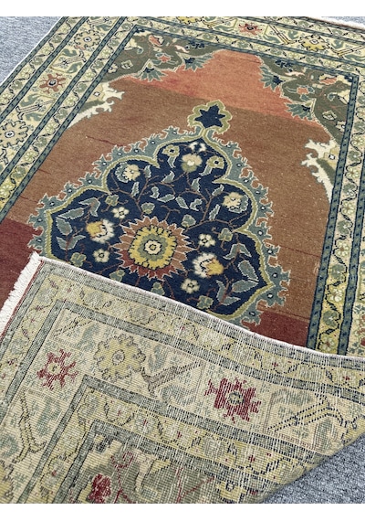 El Dokuma Bünyan Halısı 94x158 Eskitme Vintage Yeşil Kiremit Halı Yeşil