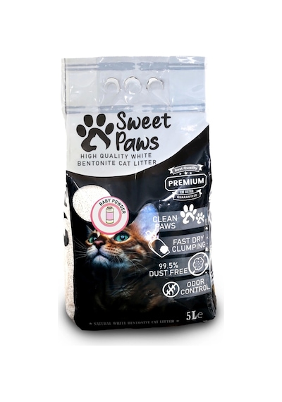 Sweet Paws Bebek Pudra Kokulu İnce Topaklaşan Bentonit Kedi Kumu 5 L
