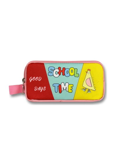 Cennec İki Bölmeli School Time Baskılı Pembe - Yeşil Kız Çocuk Kalem Çantası - 6071 Pembe - Sarı