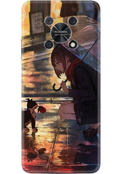 Huawei Nova Y90 Kılıf Silikon Desen Kız Ve Kedi 1762