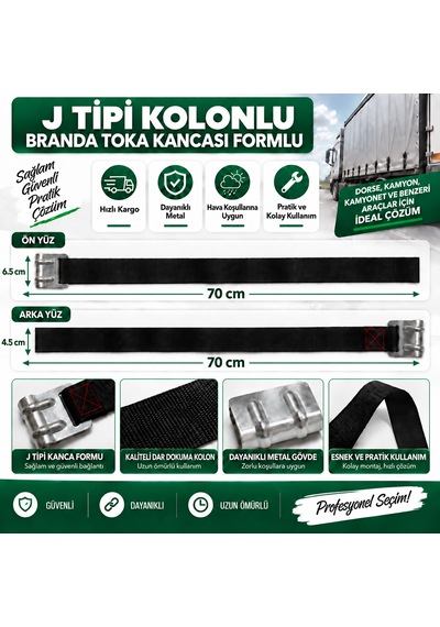Dorse Kamyon Kamyonet Kolonlu Branda Toka Kancası 50'li Takım J Tipi Branda Bağlantı Kancası Metal Branda Sabitleme Aparatı 50 Adet