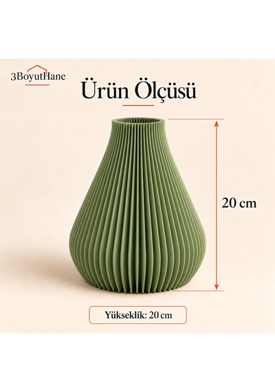 Dekoratif Vazo, Çizgili Modern Tasarım - Kuru Çiçek Ve Pampas Vazosu Yeşil