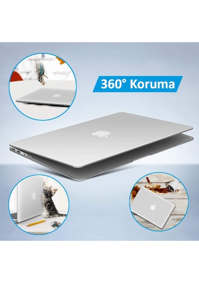 Apple Uyumlu MacBook Air 13" M1 A2337 Parlak Şeffaf Kılıf Koruyucu + Ekran Koruyucu Film