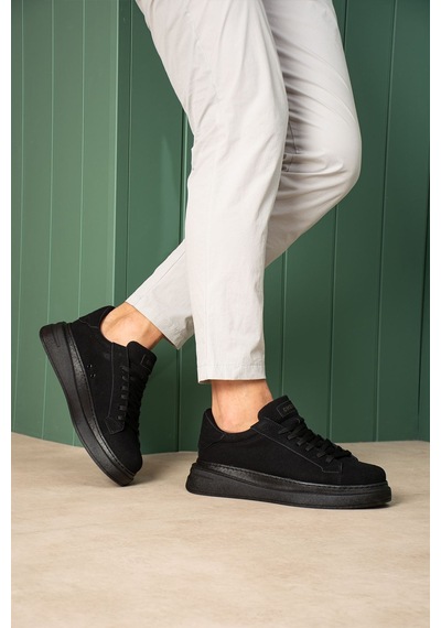 Bağcıklı Erkek Sneaker Siyah Süet Siyah Taban