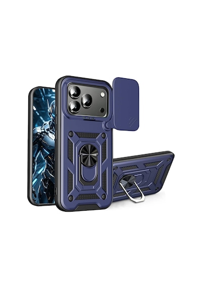 Teleplus Honor 600 Pro Kılıf Magnetik Standlı Kamera Korumalı Slide Sürgülü Cover Kapak Lacivert