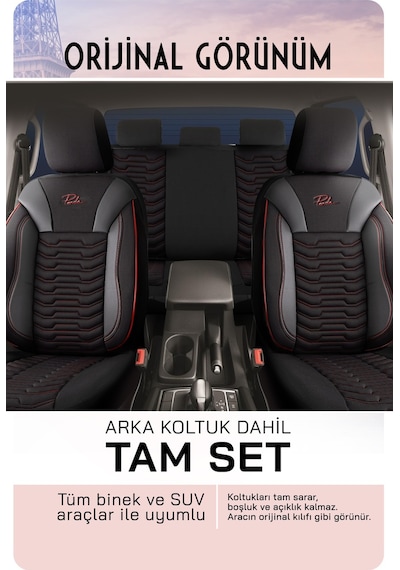 Panda Paris Serisi Pike Kumaş Oto Koltuk Kılıfı - Tam Set