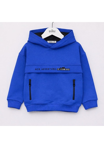 Wanex Erkek Çocuk Uzun Kollu Kapüşonlu Sweatshirt Kalın Kumaş, Pamuklu 5 10 Yaş Mavi