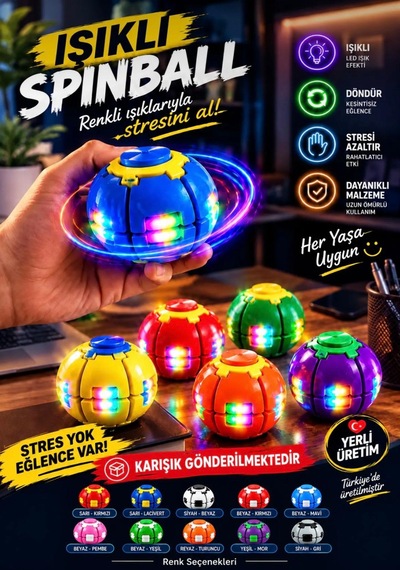 Spin Ball Led Işıklı Bas Döndür Stres Giderici Renkli Mekanizmalı Fidget Spinner Top Oyuncak Fırfırik 7 Cm