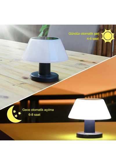 Mdstech Masa Lambası Modern Tasarım Su Geçirmez Güneş Enerjili 4 Kademeli Dim Led Ayarlanabilir Siyah Ve Şeffaf