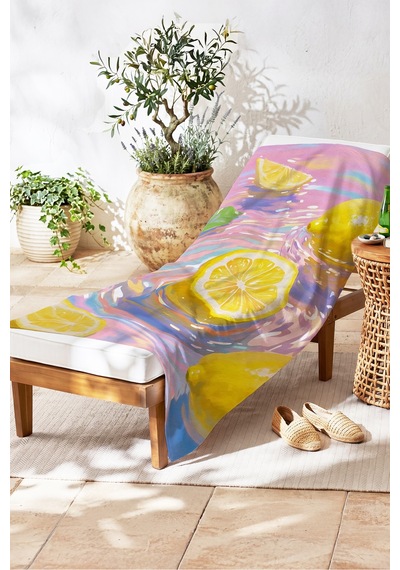 Limon Temalı Tropikal Mikrofiber Plaj Havlusu - Pastel Akdeniz Yaz Stili Hızlı Kuruyan Havlu Pastel Esinti