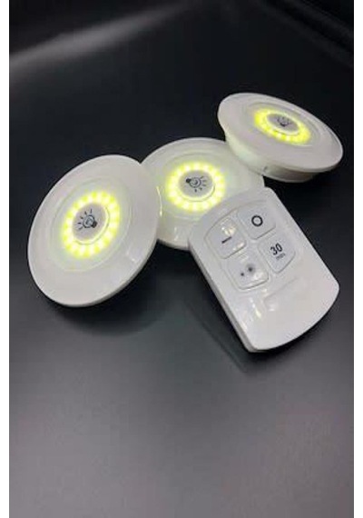 3lü Uzaktan Kumandalı Yapışkanlı Kablosuz Led Spot Lambalar 5570 Çok Renkli
