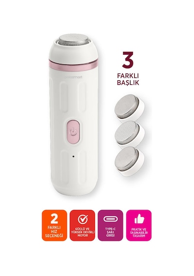 Polosmart Pbs818 Şarjlı 2 Modlu 3 Başlıklı Topuk Törpüsü Beyaz