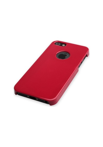 Apple Uyumlu iPhone 5s İle Sert Kauçuk Kılıf Logolu Parlak Kırmızı Renk