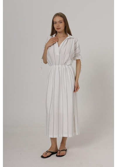 Butik İstanbul Beli Lastikli Elbise - Beyaz