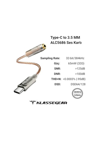 Klasse Type-c - 3.5 Alc5686 Çip Hifi Dac Ses Kartı Kulaklık Kablosu Usb Başlık
