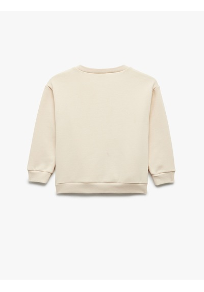 Koton Bisiklet Yaka Uzun Kollu Şardonlu Baskılı Sweatshirt Ekru 7wmb10028tk