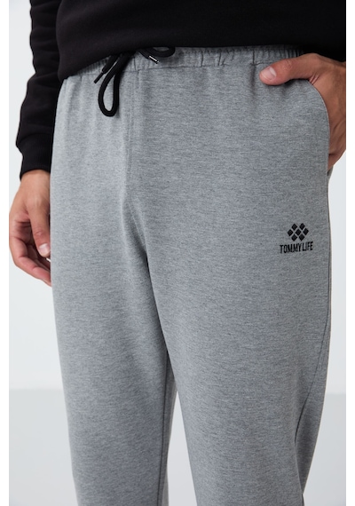 Tommy Life Gri Melanj Bağcıklı Cepli Standart Kalıp Klasik Paça Erkek Eşofman Alt - 84682 GB MELANJ