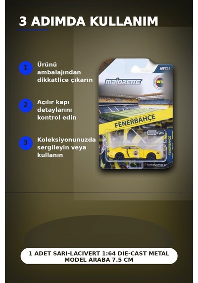 1 Adet Sarı-lacivert 1:64 Die-cast Metal Model Araba 7.5 Cm Fenerbahçe Koleksiyon Bx-313390