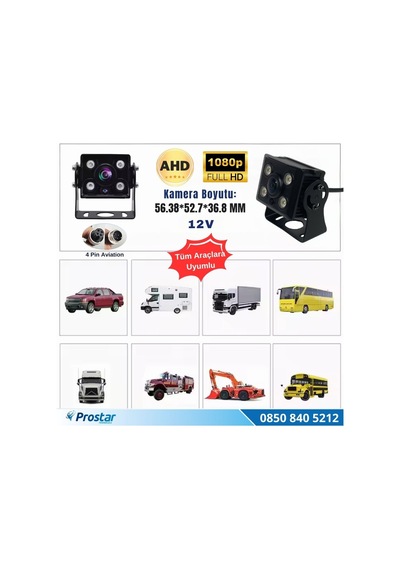 Ahd 1080p/720p Orta Boy Gece Görüşlü 4 Pin Soketli Kamyon Tır Otobüs Kamerası