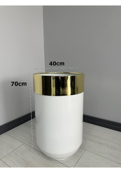 Dekoratif Gold Darbuka Parlak Beyaz Saksı 70cm