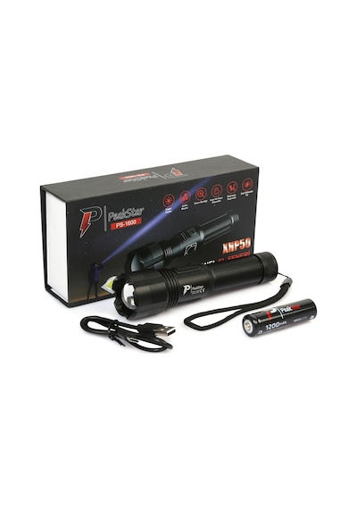 Peakstar Ps-1600 Süper Parlak Led Zoomlu 5 Mod Su Geçirmez Profesyonel Kamp Bekçi Avcı Feneri Çok Renkli
