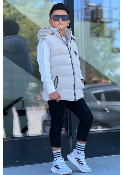 Pina Kids Erkek Çocuk Çıtçıt Kapüşonlu Nova Kumaş Şişme Yelek Ylk3026 Bej